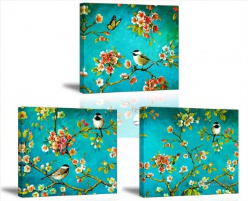  panels Canvas - birds butterfly in blossom branches in set panels